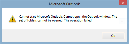 Cannot start Microsoft Outlook. Cannot open the Outlook window. The set of folders cannot be opened.